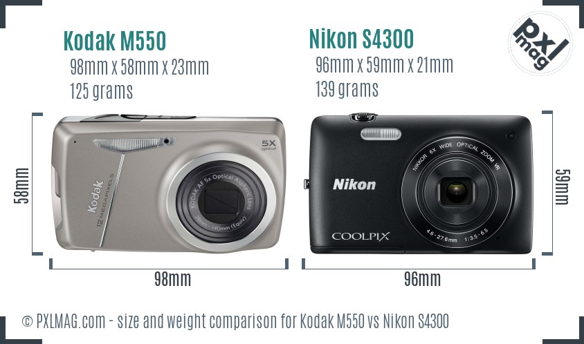 Kodak M550 vs Nikon S4300 size comparison