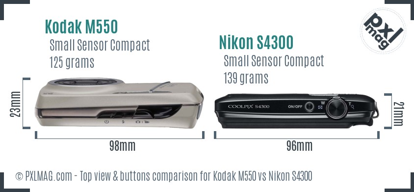 Kodak M550 vs Nikon S4300 top view buttons comparison