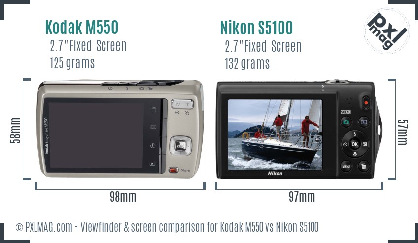 Kodak M550 vs Nikon S5100 Screen and Viewfinder comparison
