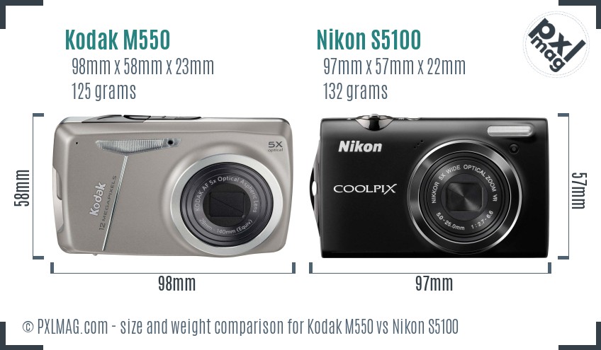 Kodak M550 vs Nikon S5100 size comparison