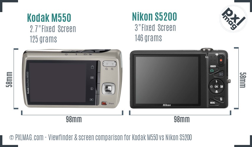 Kodak M550 vs Nikon S5200 Screen and Viewfinder comparison