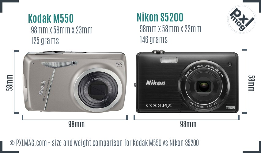 Kodak M550 vs Nikon S5200 size comparison