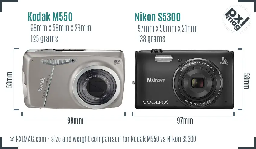 Kodak M550 vs Nikon S5300 size comparison