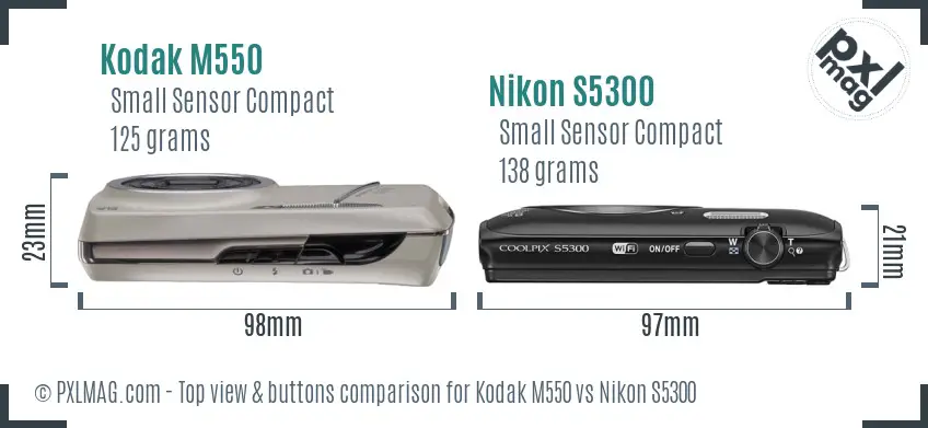 Kodak M550 vs Nikon S5300 top view buttons comparison