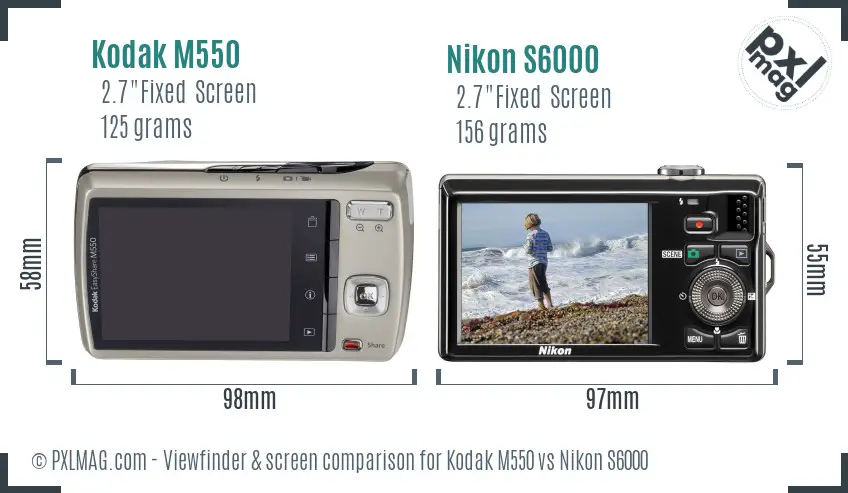 Kodak M550 vs Nikon S6000 Screen and Viewfinder comparison