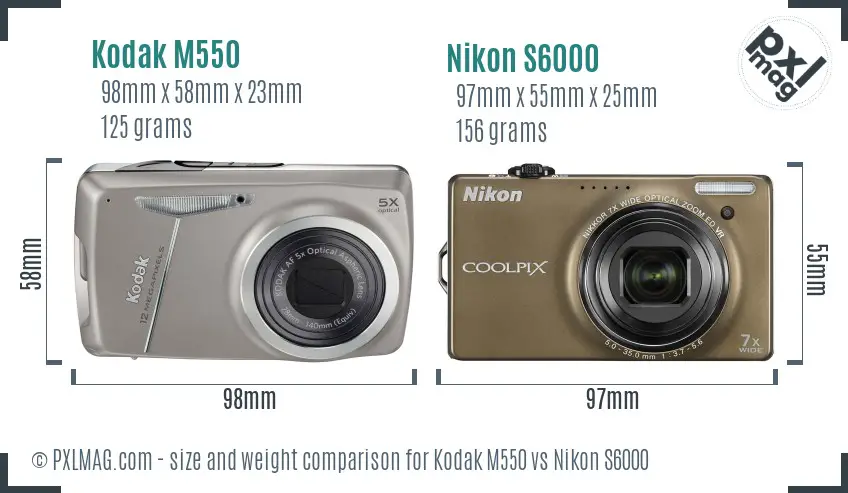 Kodak M550 vs Nikon S6000 size comparison