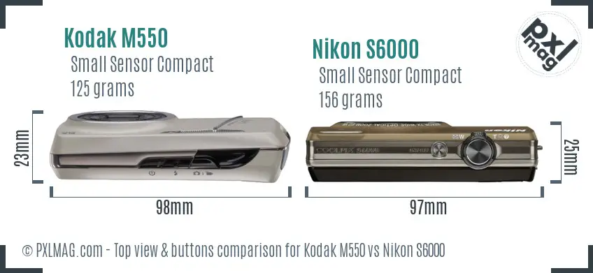 Kodak M550 vs Nikon S6000 top view buttons comparison