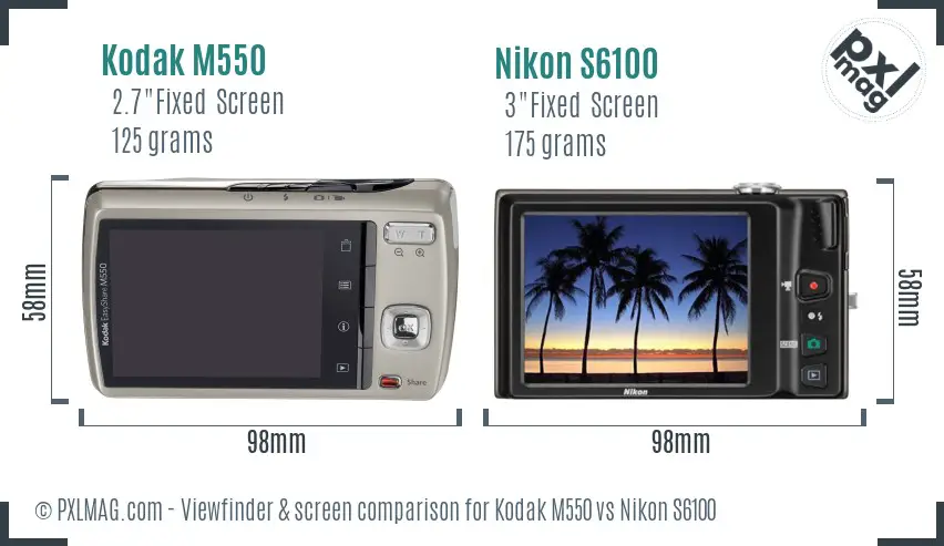 Kodak M550 vs Nikon S6100 Screen and Viewfinder comparison