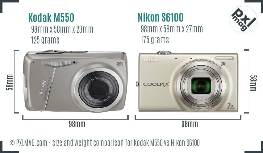 Kodak M550 vs Nikon S6100 size comparison