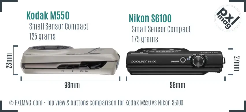 Kodak M550 vs Nikon S6100 top view buttons comparison