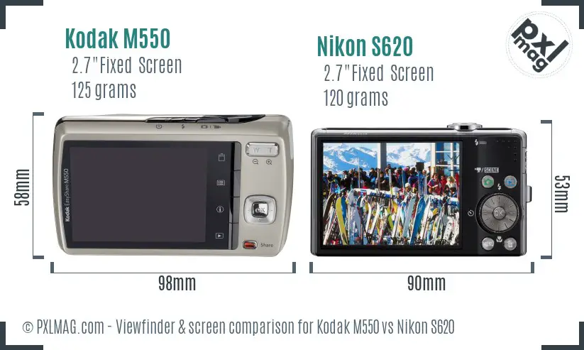 Kodak M550 vs Nikon S620 Screen and Viewfinder comparison