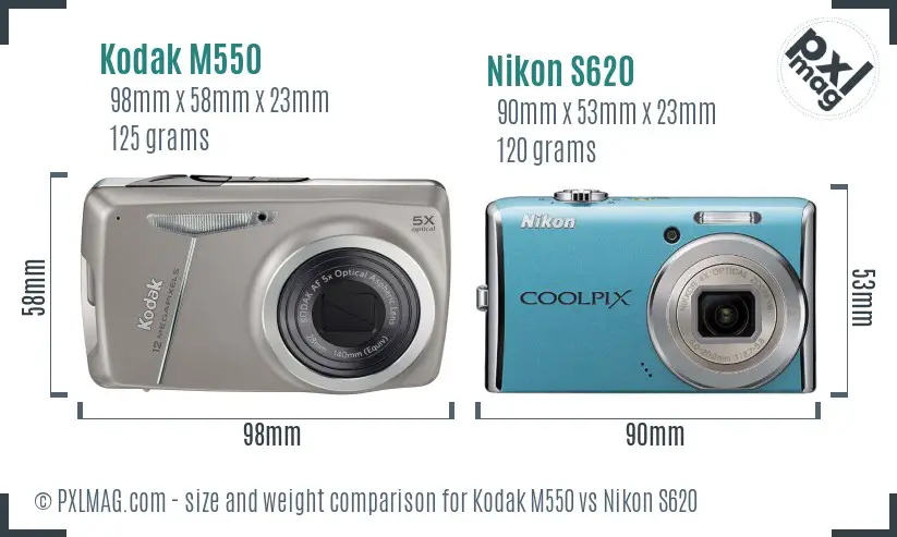 Kodak M550 vs Nikon S620 size comparison