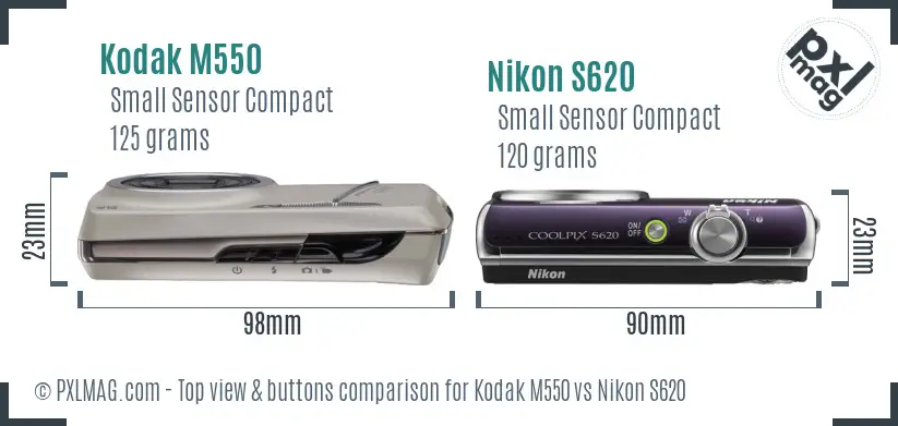 Kodak M550 vs Nikon S620 top view buttons comparison