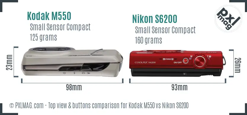 Kodak M550 vs Nikon S6200 top view buttons comparison Kodak M550 vs Nikon S6200 top view buttons comparison