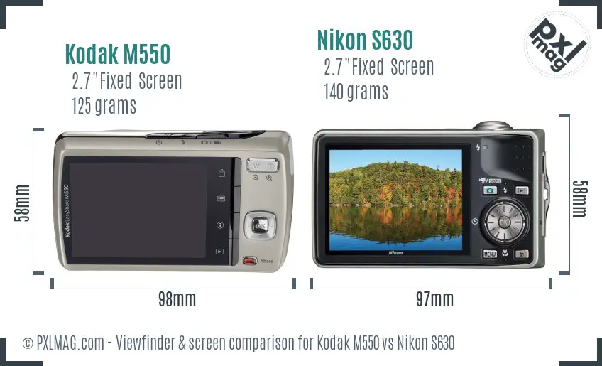 Kodak M550 vs Nikon S630 Screen and Viewfinder comparison