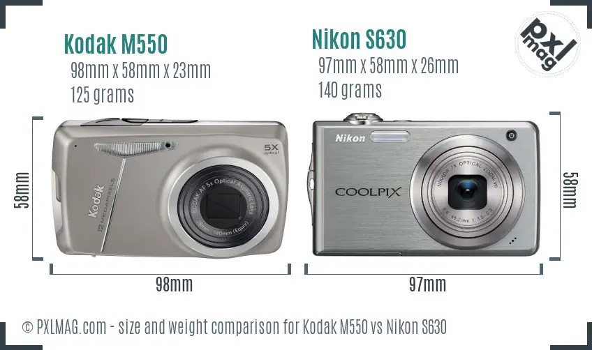 Kodak M550 vs Nikon S630 size comparison