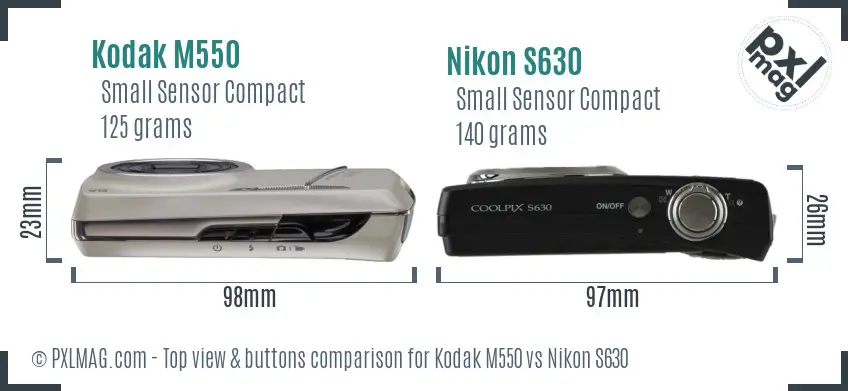 Kodak M550 vs Nikon S630 top view buttons comparison