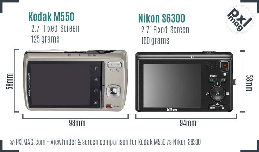 Kodak M550 vs Nikon S6300 Screen and Viewfinder comparison