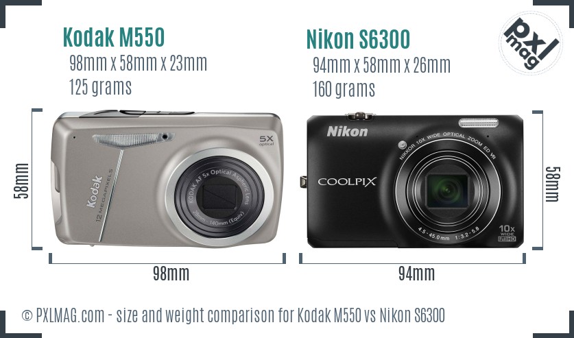 Kodak M550 vs Nikon S6300 size comparison Kodak M550 vs Nikon S6300 size comparison