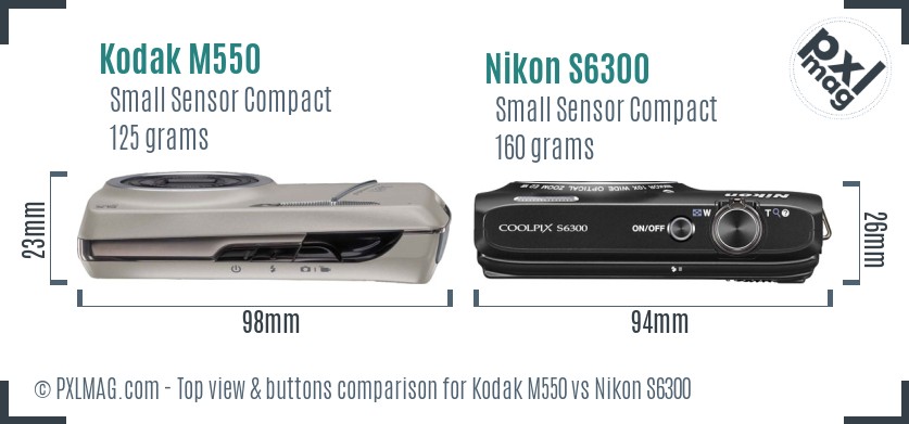 Kodak M550 vs Nikon S6300 top view buttons comparison