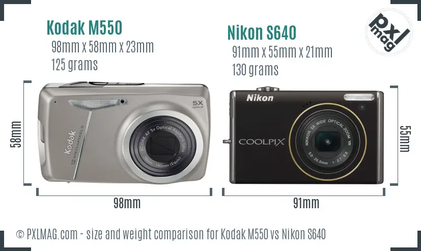 Kodak M550 vs Nikon S640 size comparison