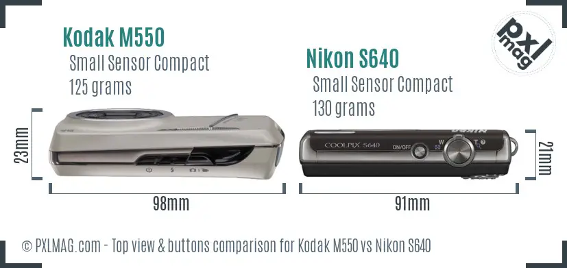 Kodak M550 vs Nikon S640 top view buttons comparison