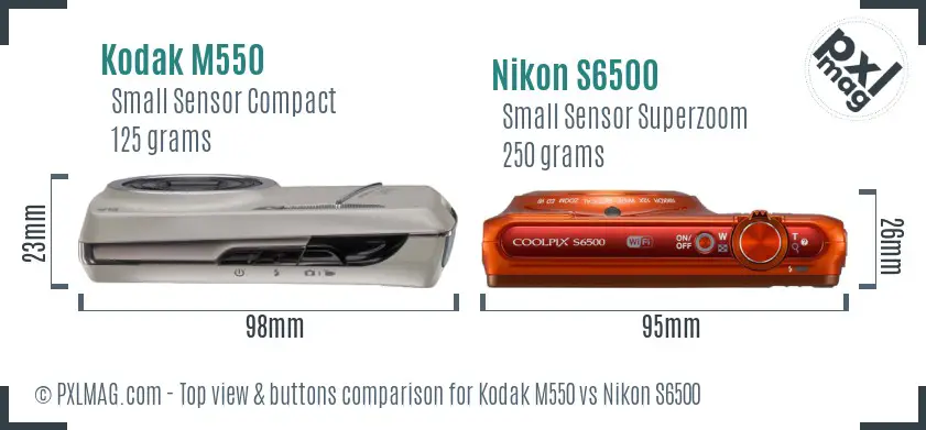 Kodak M550 vs Nikon S6500 top view buttons comparison Kodak M550 vs Nikon S6500 top view buttons comparison