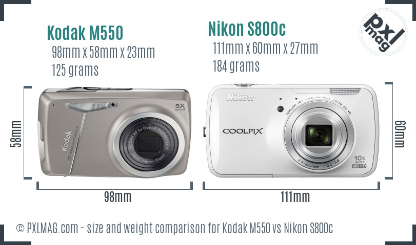 Kodak M550 vs Nikon S800c size comparison Kodak M550 vs Nikon S800c size comparison