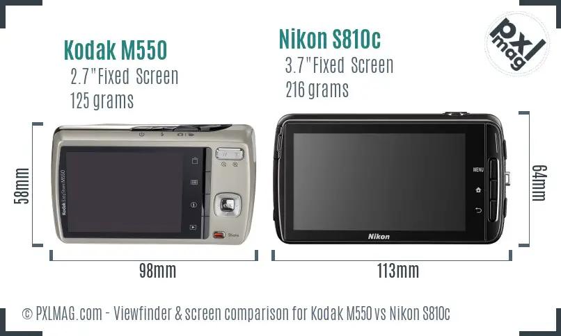Kodak M550 vs Nikon S810c Screen and Viewfinder comparison