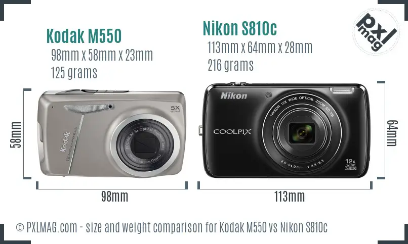 Kodak M550 vs Nikon S810c size comparison
