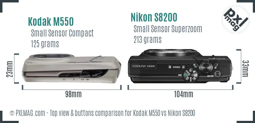 Kodak M550 vs Nikon S8200 top view buttons comparison