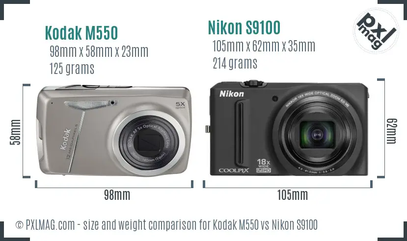 Kodak M550 vs Nikon S9100 size comparison Kodak M550 vs Nikon S9100 size comparison