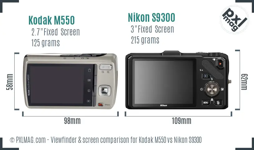 Kodak M550 vs Nikon S9300 Screen and Viewfinder comparison