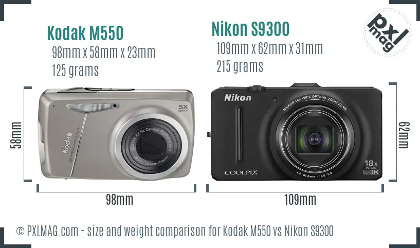 Kodak M550 vs Nikon S9300 size comparison