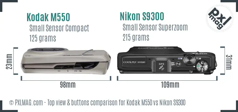 Kodak M550 vs Nikon S9300 top view buttons comparison