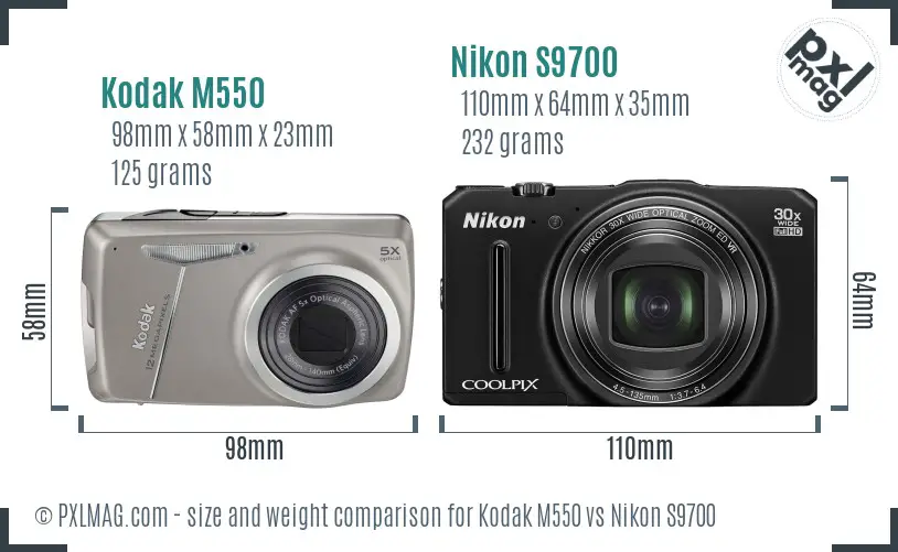 Kodak M550 vs Nikon S9700 size comparison Kodak M550 vs Nikon S9700 size comparison