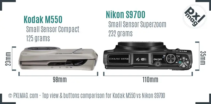 Kodak M550 vs Nikon S9700 top view buttons comparison Kodak M550 vs Nikon S9700 top view buttons comparison