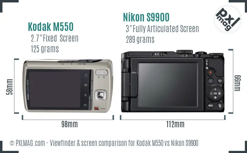 Kodak M550 vs Nikon S9900 Screen and Viewfinder comparison