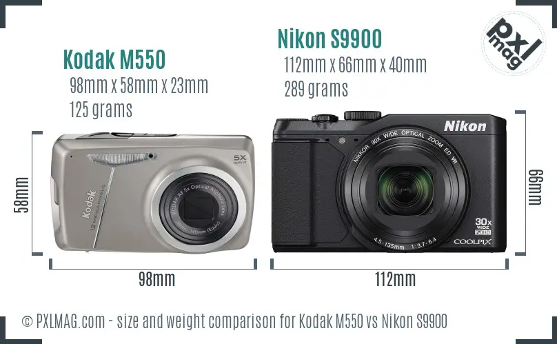 Kodak M550 vs Nikon S9900 size comparison