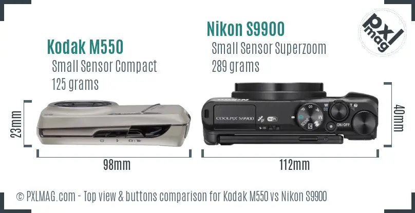 Kodak M550 vs Nikon S9900 top view buttons comparison
