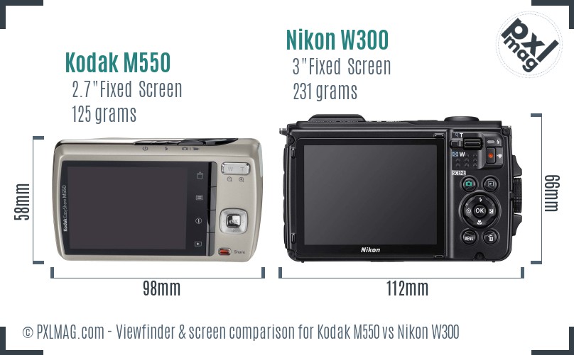 Kodak M550 vs Nikon W300 Screen and Viewfinder comparison