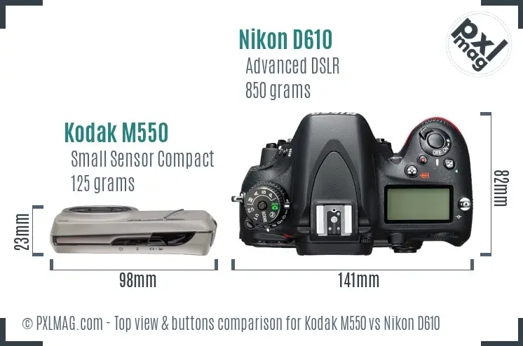 Top panel controls and design comparison: Kodak M550 vs Nikon D610