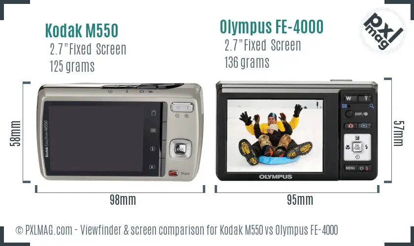 Kodak M550 vs Olympus FE-4000 Screen and Viewfinder comparison