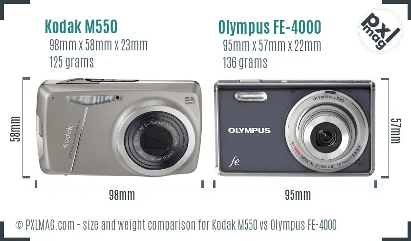 Kodak M550 vs Olympus FE-4000 size comparison