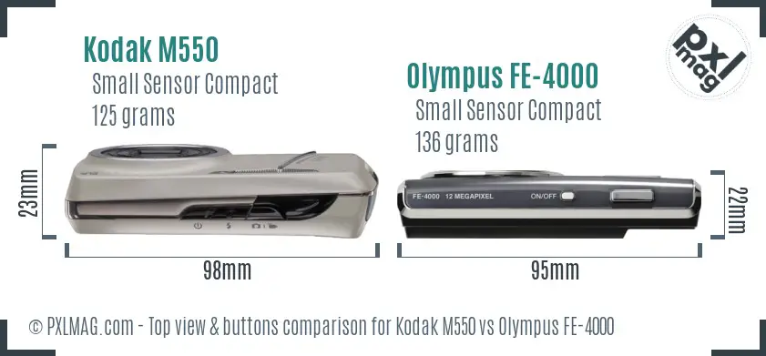 Kodak M550 vs Olympus FE-4000 top view buttons comparison