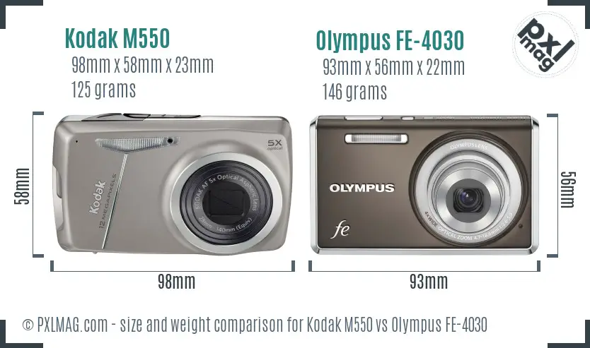 Kodak M550 vs Olympus FE-4030 size comparison