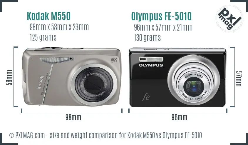 Kodak M550 vs Olympus FE-5010 size comparison Kodak M550 vs Olympus FE-5010 size comparison