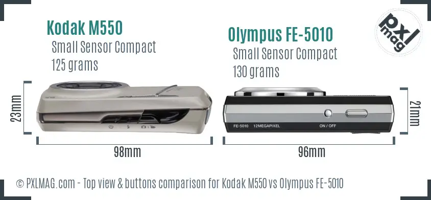 Kodak M550 vs Olympus FE-5010 top view buttons comparison Kodak M550 vs Olympus FE-5010 top view buttons comparison