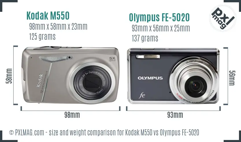 Kodak M550 vs Olympus FE-5020 size comparison Kodak M550 vs Olympus FE-5020 size comparison