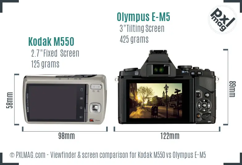 Kodak M550 vs Olympus E-M5 Screen and Viewfinder comparison